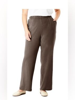 Woman Within 32W Brown Cotton Blend Comfort Knit Pants
